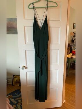 Luxxel Deep Green Strappy V-Neck Evening Jumpsuit